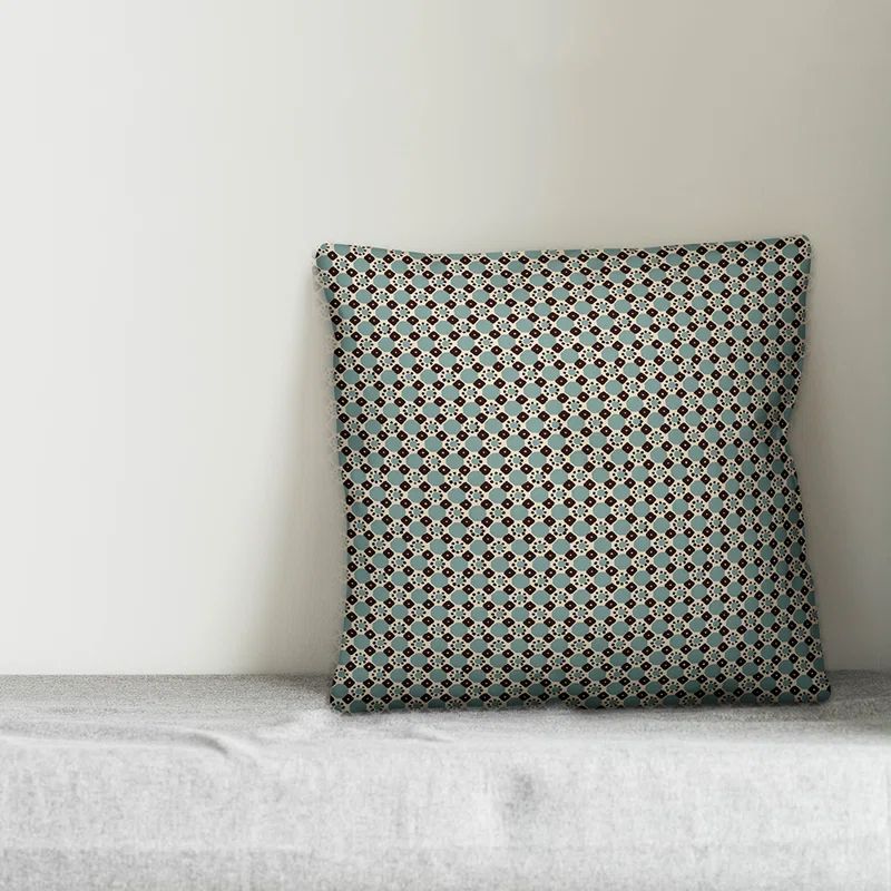 Blue and Beige Folk Geometric Pattern Euro Pillow Cover