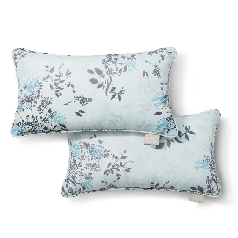 Aqua Blue Floral Print Indoor Outdoor Lumbar Pillow Set