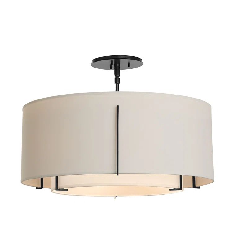 Exos Black 3-Light Drum Ceiling Lamp with Natural Anna & Flax Shades