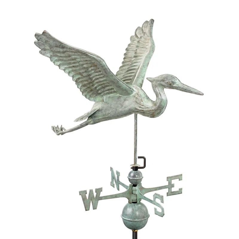 Blue Verde Copper Heron Weathervane with Brass Directionals