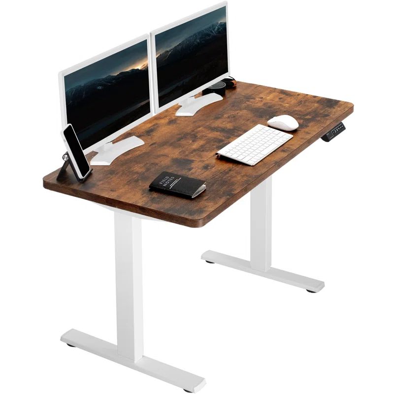 Vintage Brown and White Adjustable Height Electric Standing Desk