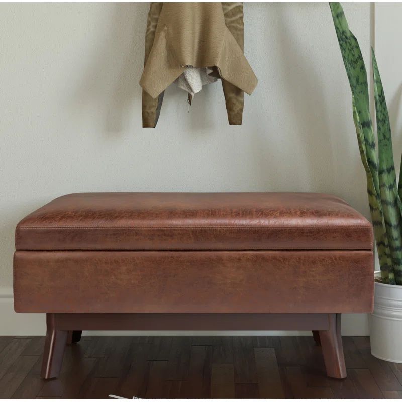 Owen Mid-Century Distressed Saddle Brown Storage Ottoman