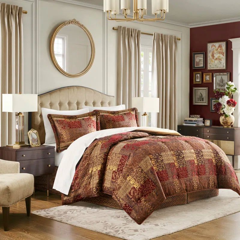 King Size Red Chenille Jacquard Comforter Set