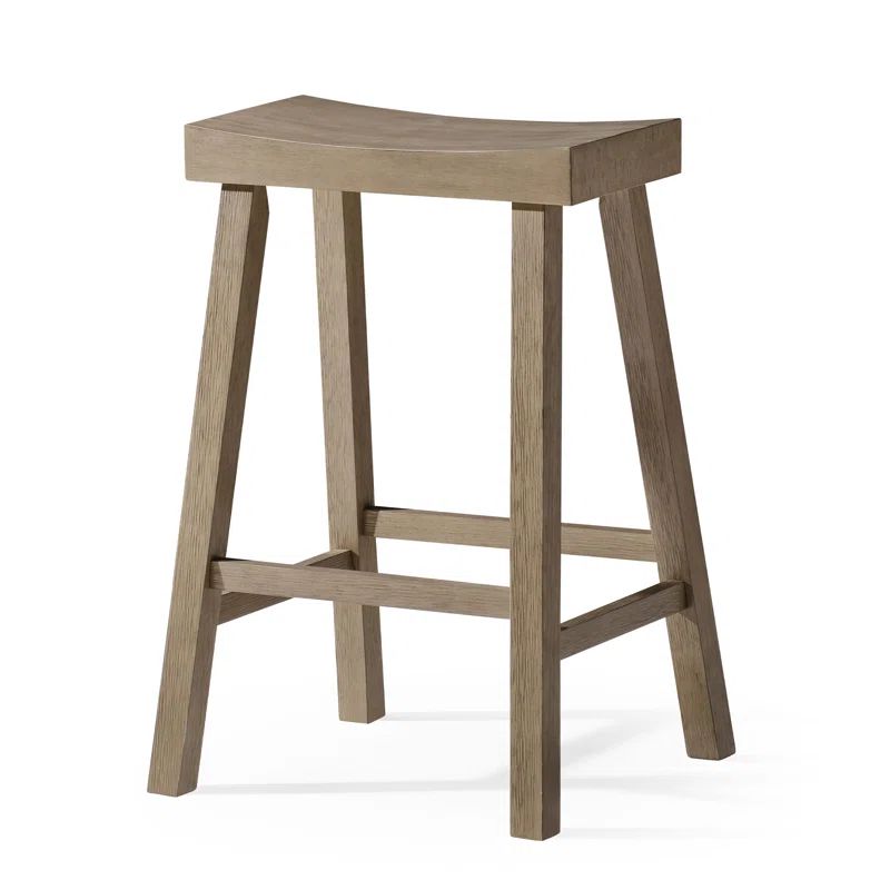 Vincent Antiqued Grey Wooden Backless Saddle Counter Stool