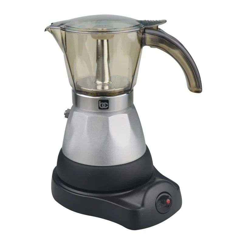 Compact Silver and Black Electric Espresso Coffee Maker with Transparent Carafe