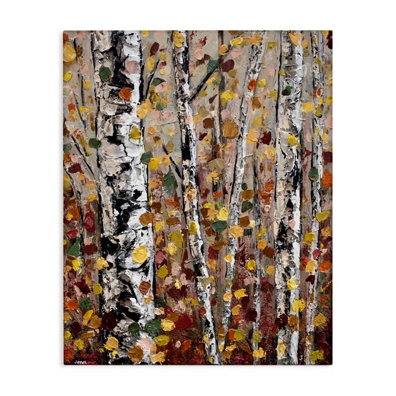 Autumn Birch Trees Abstract Landscape Canvas Wall Art, 30 x 40
