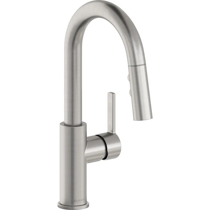 Lustrous Steel Single Hole Bar Faucet with Pull-Down Spray