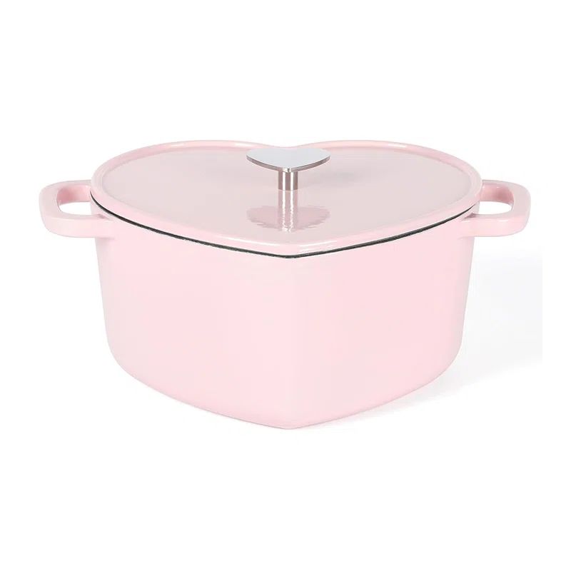 Pink Heart Shaped Enameled Cast Iron Dutch Oven, 4-Quart