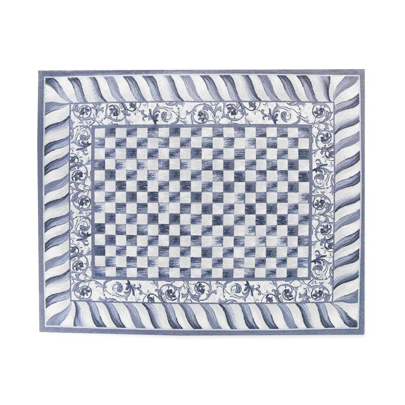 Gray Hand-Knotted Wool Checkered Stripe Rug