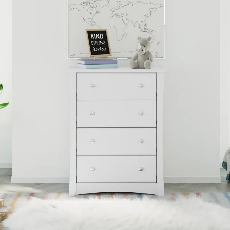 White Vertical 4-Drawer Nursery Dresser with Metal Knobs