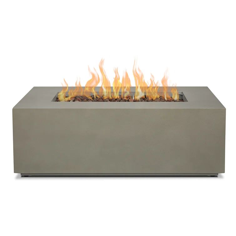 Mist Gray Rectangular Gas Fire Pit Table with Steel Frame