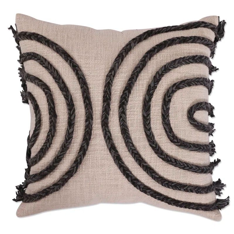 16" Beige and Black Cotton Abstract Throw Pillow