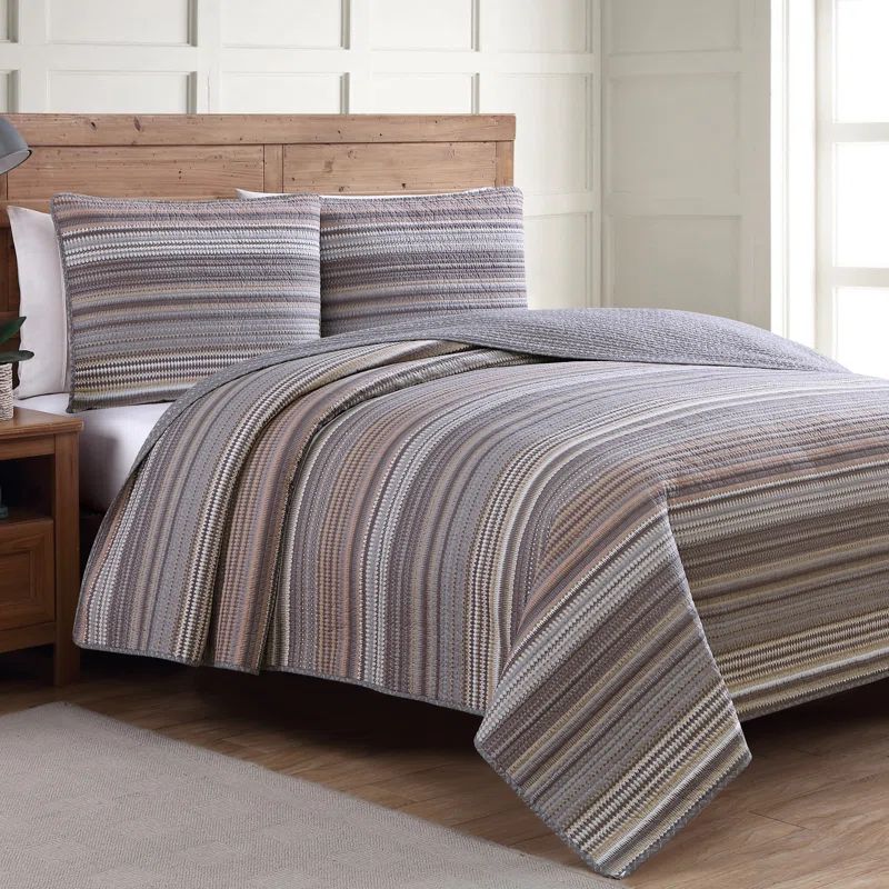 Neutral Reversible Full Microfiber Quilt Set