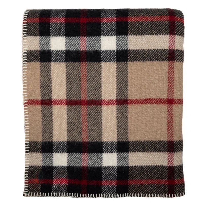 Camel Thompson Plaid Wool Extra-Large Throw Blanket