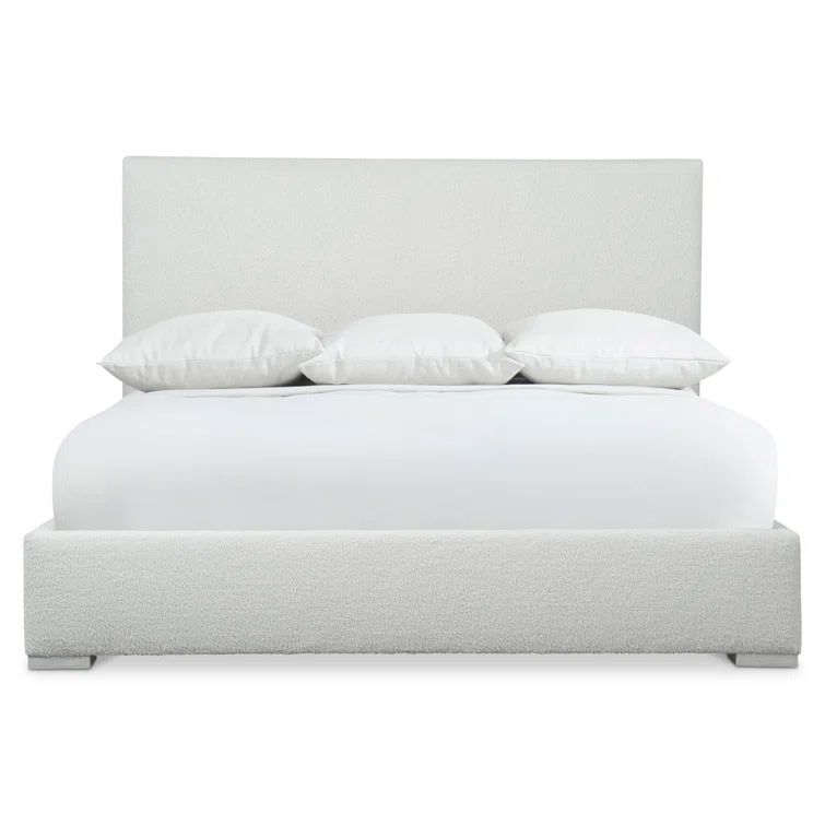 Transitional Gray California King Upholstered Panel Bed with Slats