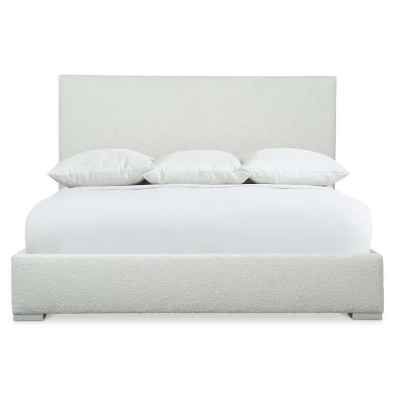 Transitional Gray California King Upholstered Panel Bed with Slats