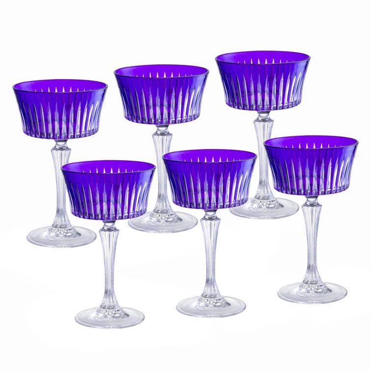 Amethyst Purple Stemmed Crystal Champagne Coupe Glasses Set of 6