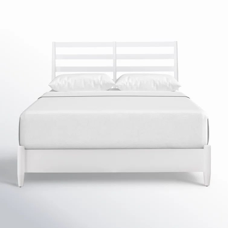 Williams King White Wood Low Profile Bed Frame with Slatted Headboard