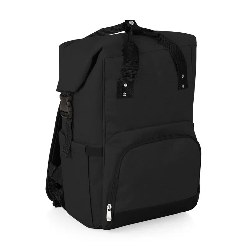 Black Insulated Roll-Top Backpack Cooler with Wheels