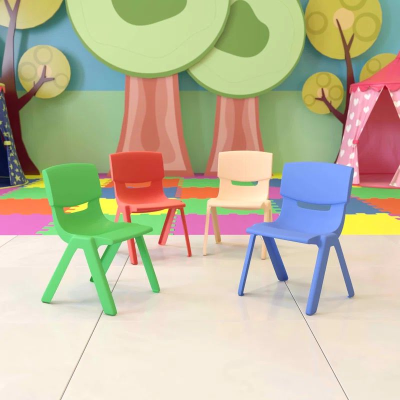 Assorted Color Plastic Stackable Armless School Chairs, Set of 4