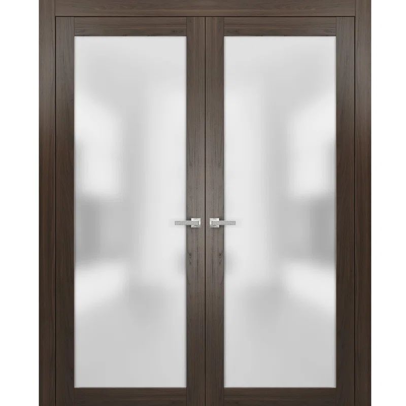 Planum 80" x 48" Chocolate Ash French Double Doors with Frosted Glass