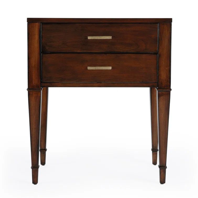 Kai Antique Cherry 2 Drawer Wood Nightstand with Gold Accents