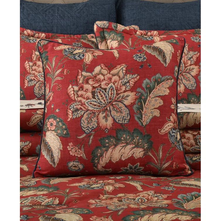 Enchanted Garden Red Cotton Floral Square Throw Pillow 20" x 20"