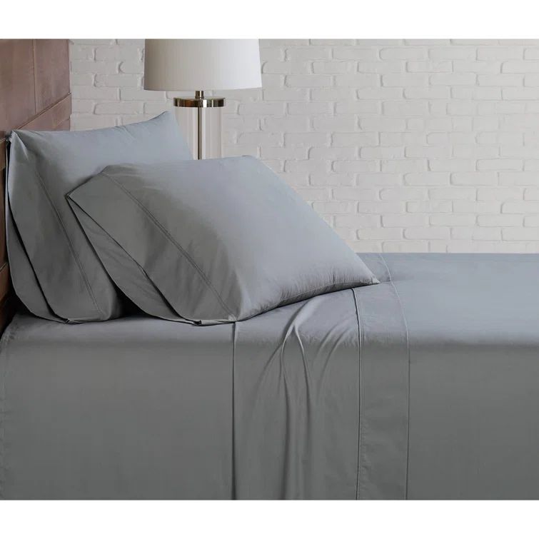 Solid Gray Cotton Percale Full Sheet Set