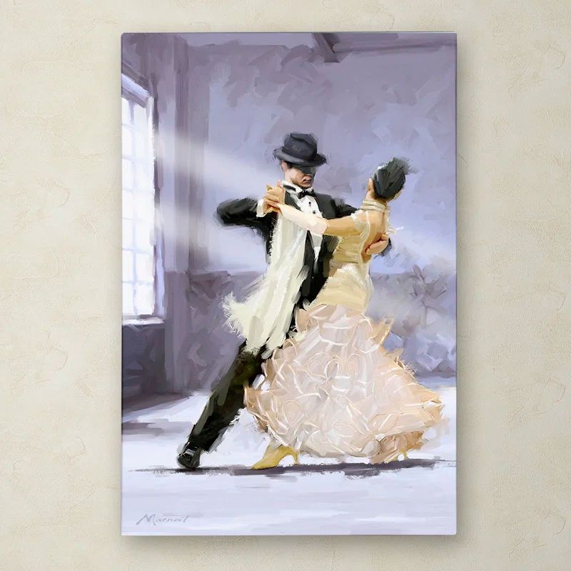 Elegant Ballroom Dancing Couple Canvas Art in Black and Beige