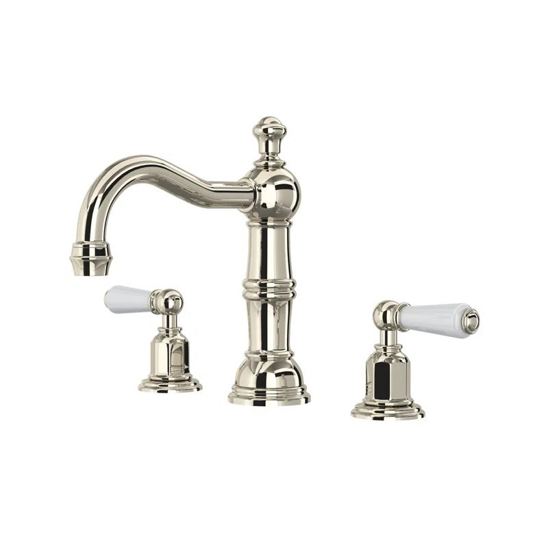 Polished Nickel Traditional Widespread Bathroom Faucet with Lever Handles