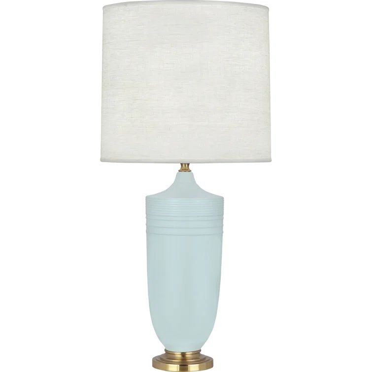 Sky Blue Ceramic Table Lamp with Brass Accents