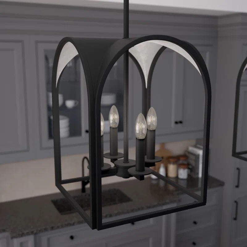 12" Black Iron and Silver Leaf Lantern Pendant Light