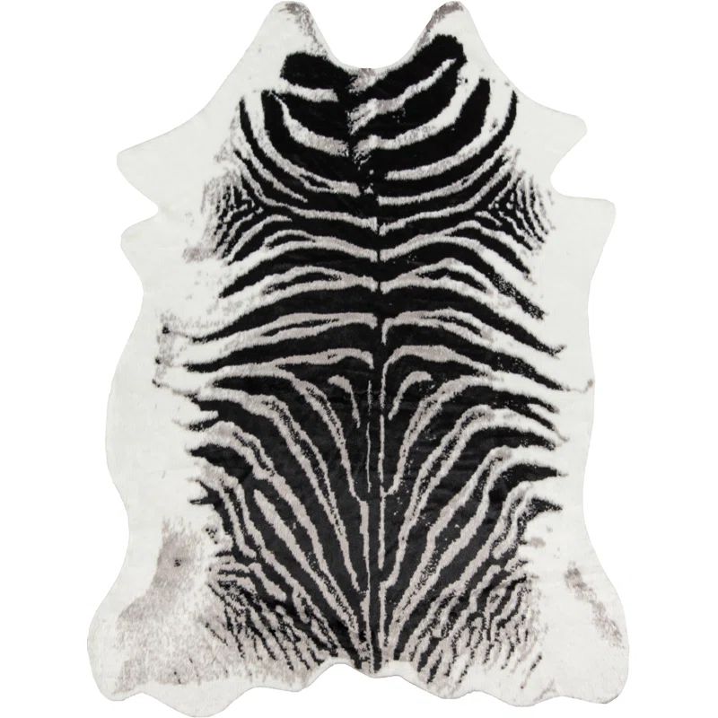 Acadia Black and White Faux Fur Zebra Area Rug
