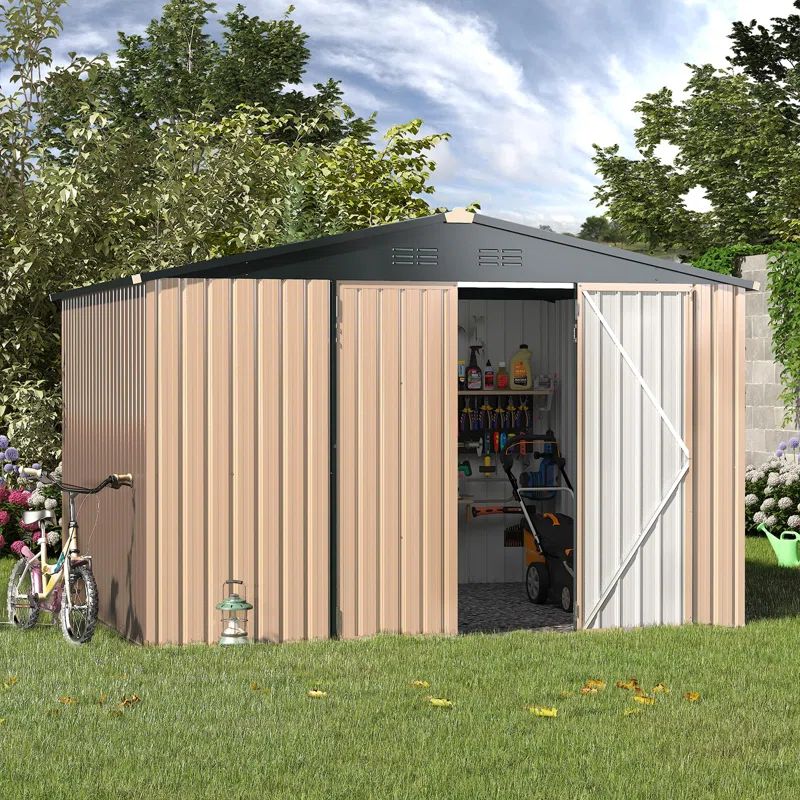 8' x 10' Brown Galvanized Steel Double Door Storage Shed