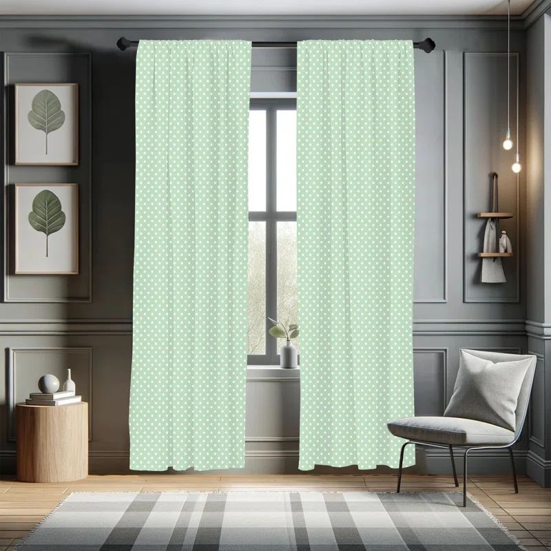 Mint Green and White Polka Dot Light Filtering Rod Pocket Curtain Panels
