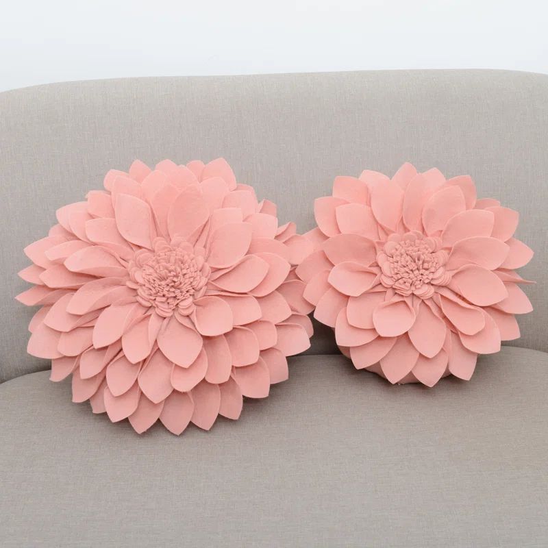 Green Felt Flower Shaped Throw Pillow