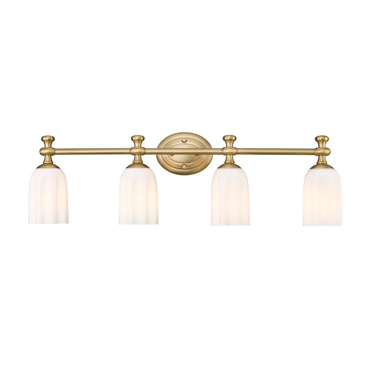 Orion 31.25" Gold Vanity Light with Opal Glass Shades