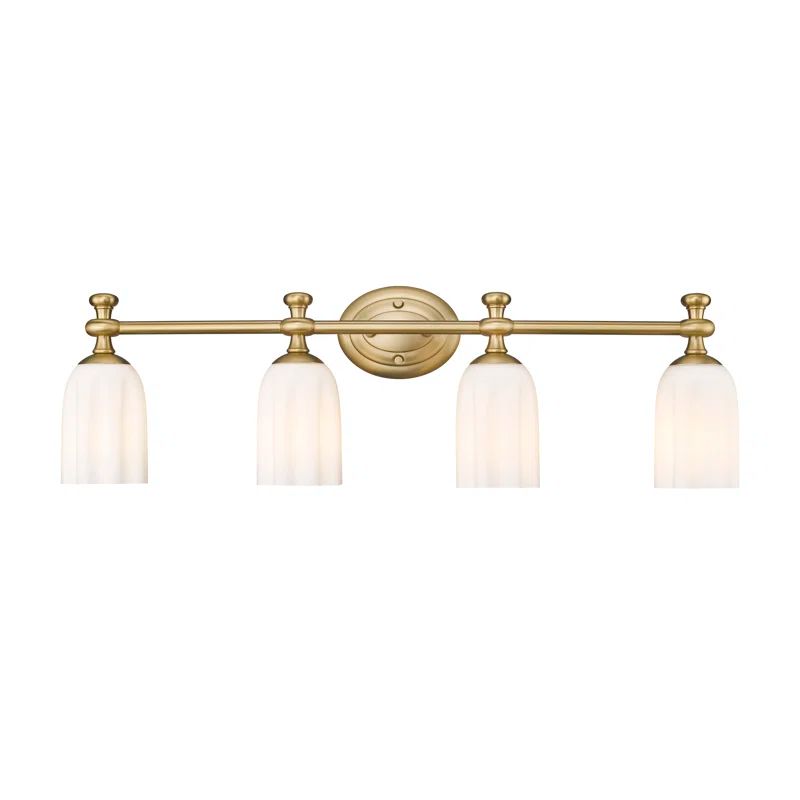 Orion 31.25" Gold Vanity Light with Opal Glass Shades