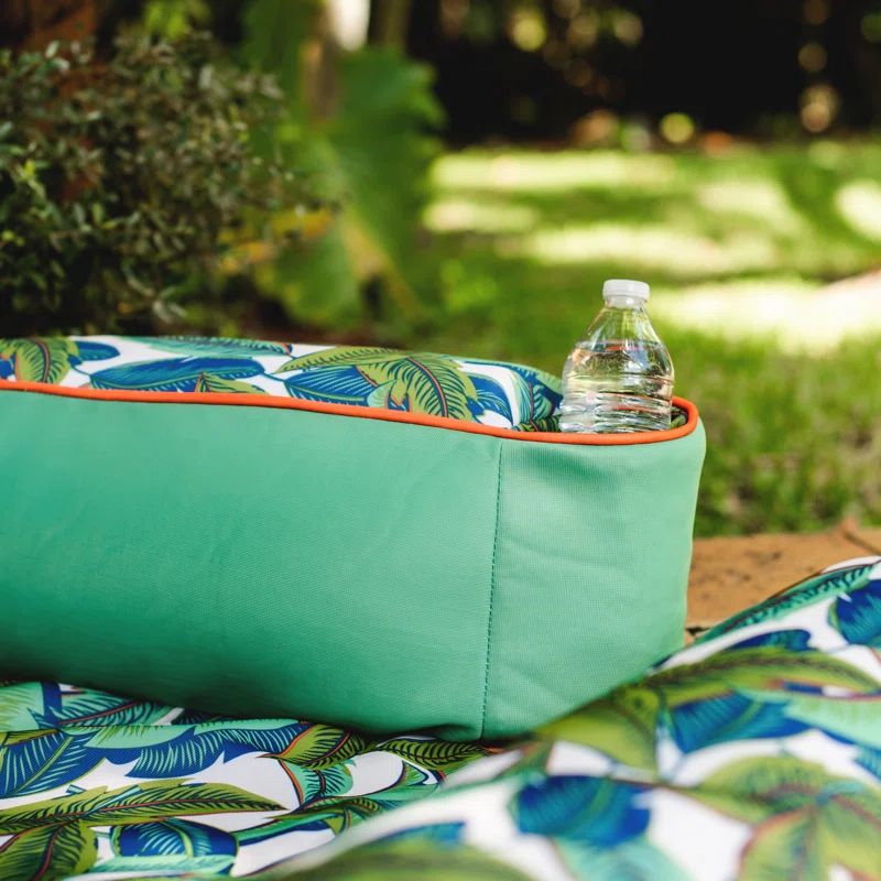 Green Tropical Palm Bean-Filled Pool Lounger with Headrest