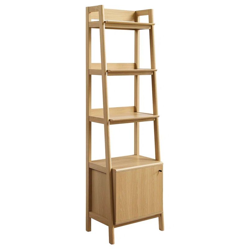 Bixby Oak 21" Slim Tiered Bookshelf with Concealed Storage