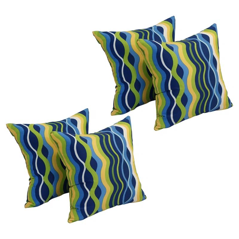 Vibrant Blue and Green Polyester Outdoor Throw Pillows, Set of 4
