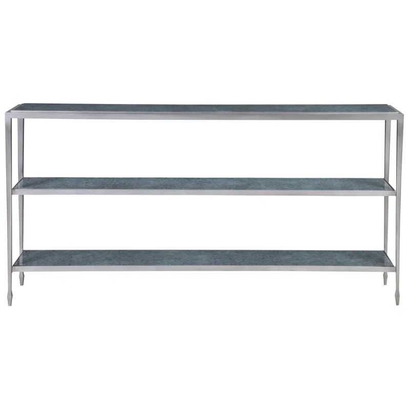 Elegance Antiqued Silver Leaf Iron Console with Tempered Eglomise Tops