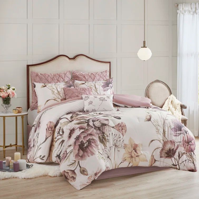 Blush Floral King Cotton 8-Piece Comforter Set