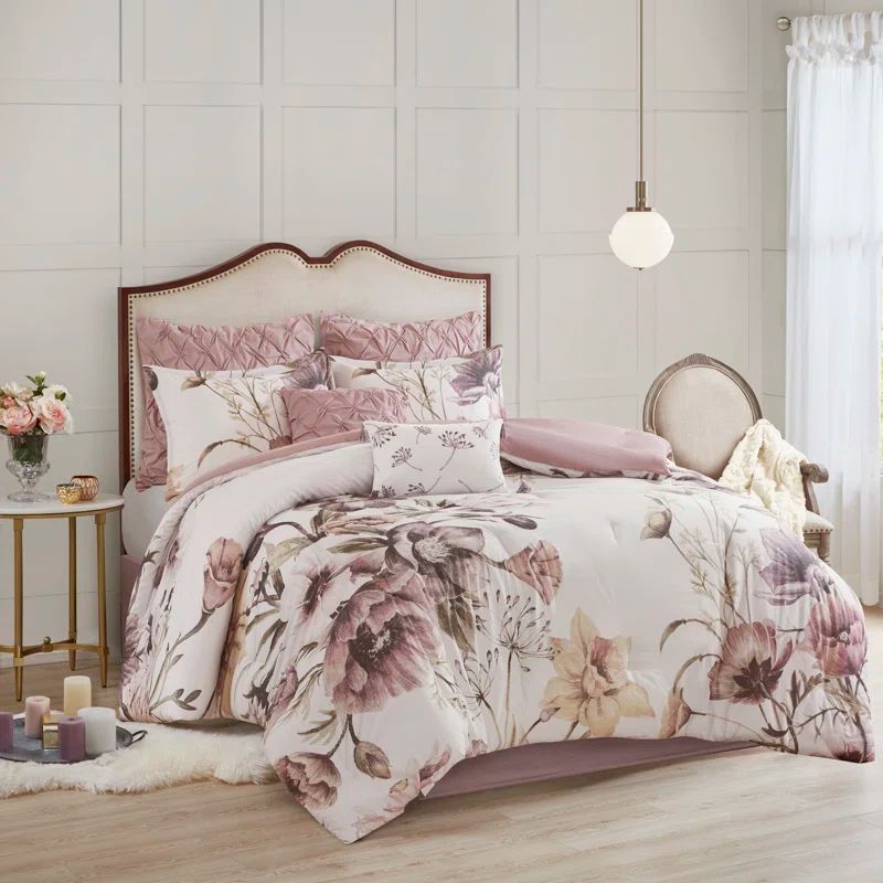 Cassandra Blush Floral Cotton Queen Comforter Set