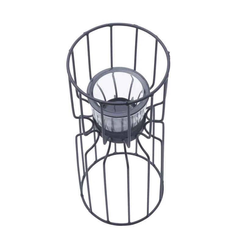 Tall Black Metal Wire and Clear Glass Votive Holder