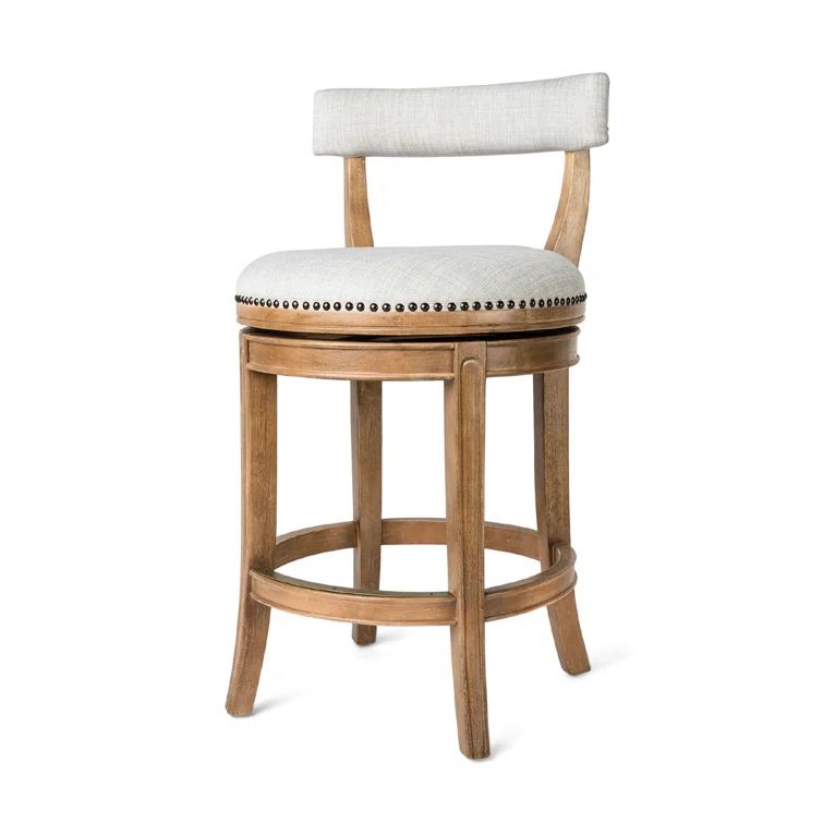 White Oak Swivel Counter Stool with Upholstered Seat