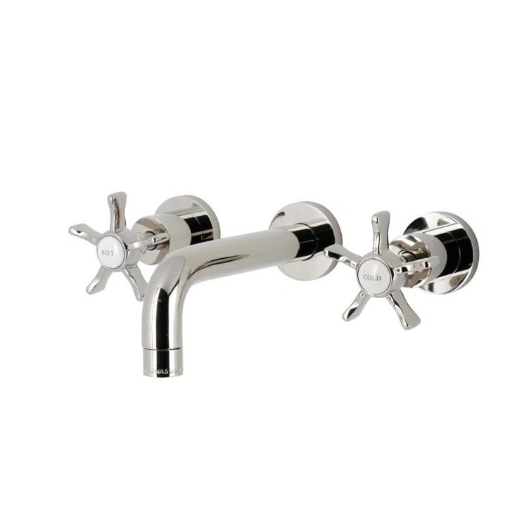 Polished Nickel Double-Handle Wall Mount Bathroom Faucet