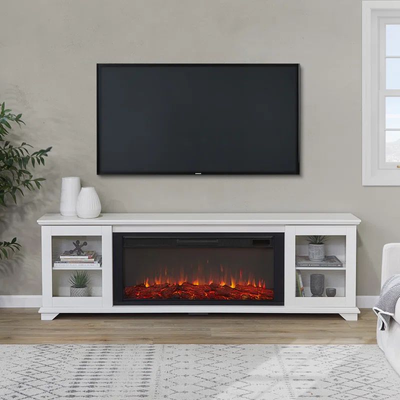 Benjamin 81" White Electric Fireplace TV Stand with Storage