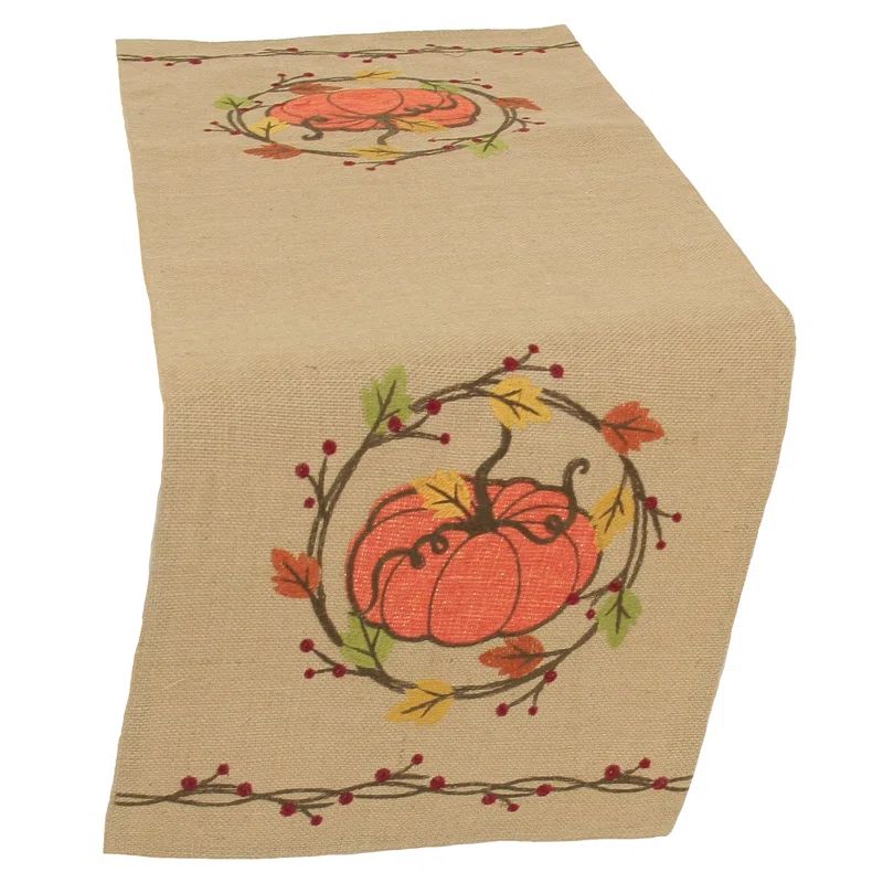 Rustic Beige and Orange Polyester Thanksgiving Table Runner