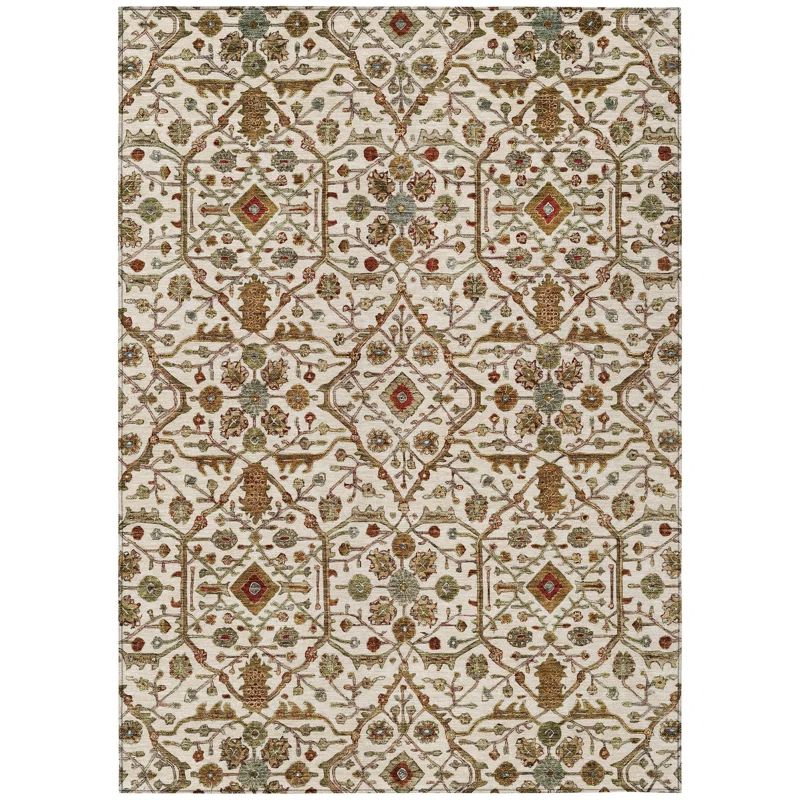 Ivory and Multicolor Synthetic Flat Woven Washable Rug, 5' x 7'